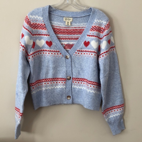 Jessica Simpson Sweaters - Jessica Simpson Heart Cropped Cardigan Size L